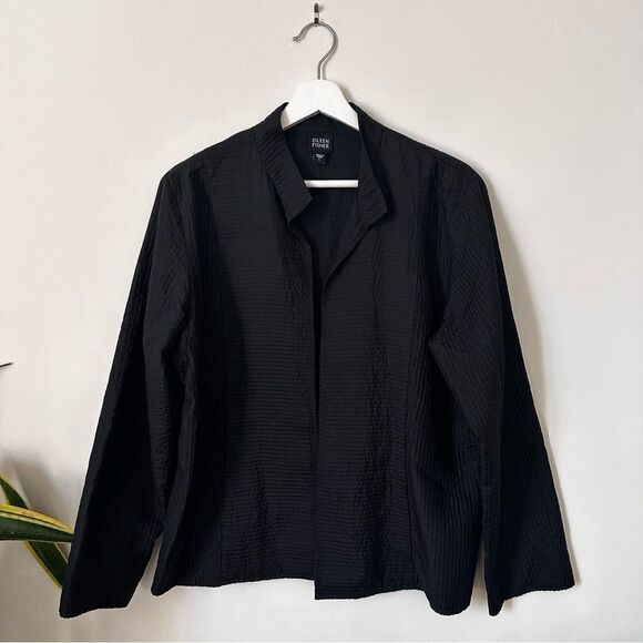Eileen Fisher Black Silk Blazer Jacket Size L - Picture 1 of 5